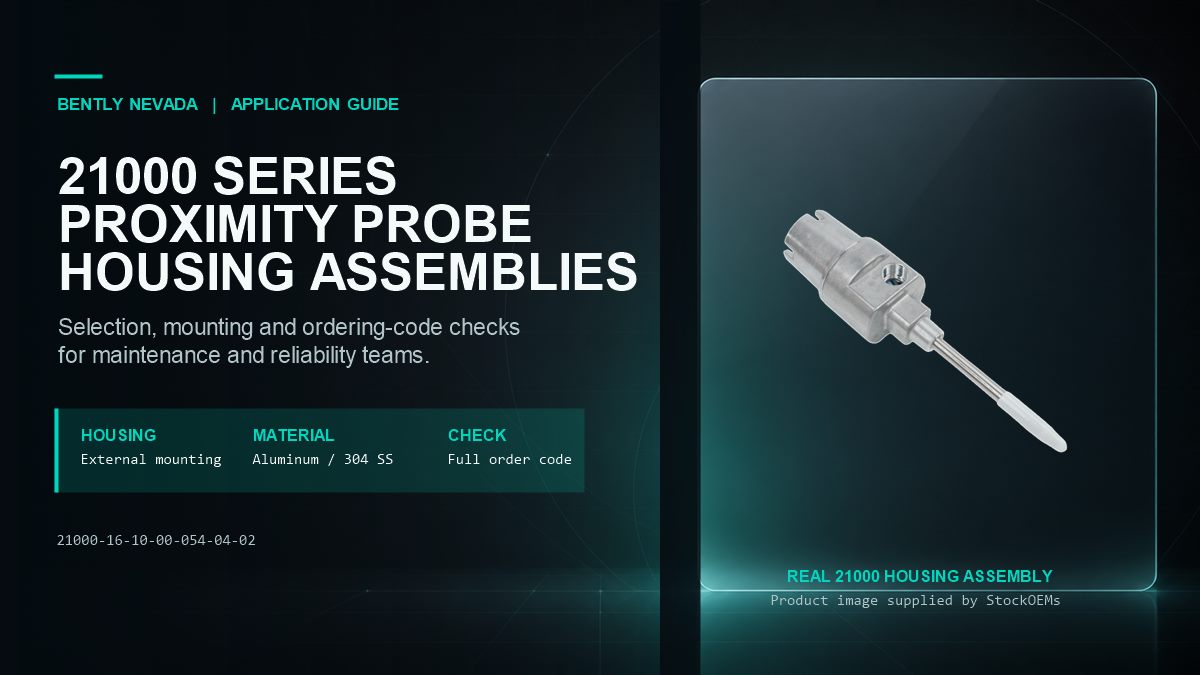 Bently Nevada 21000 Series proximity probe housing selection guide poster